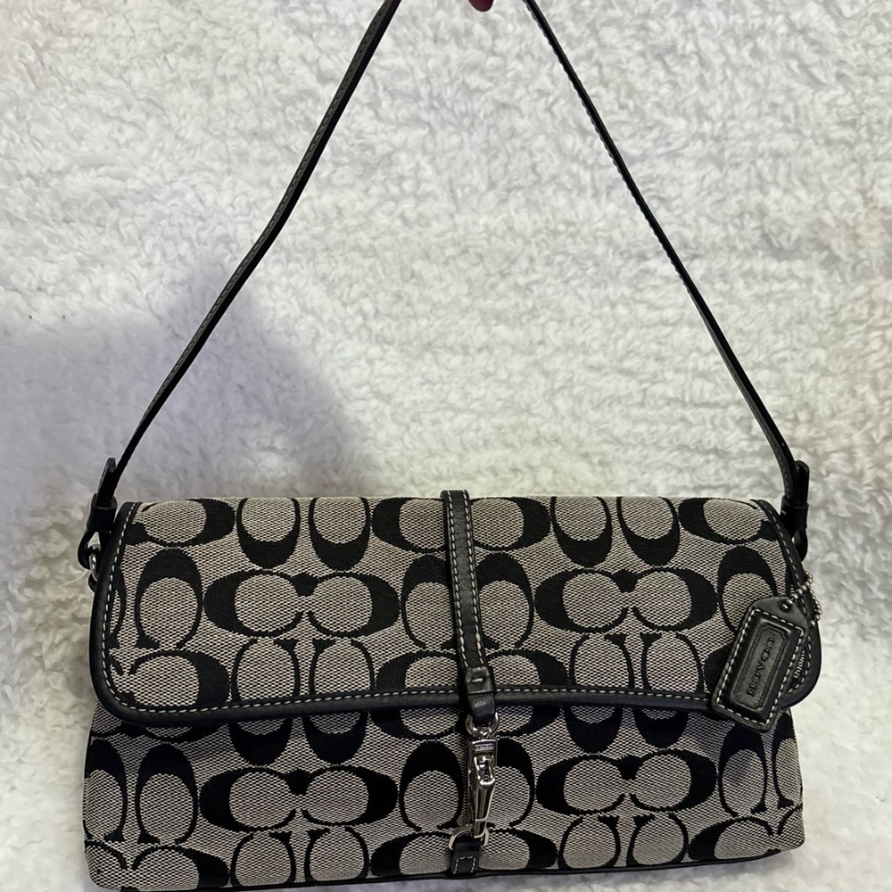 SOLD Coach Demi Hampton Clip Signature Monogram Black and Gray Vintage Bag